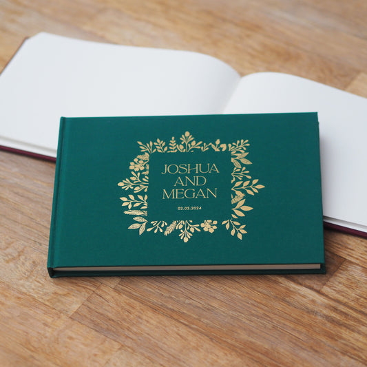 Personalised Botanical Gold Foil Wedding Guest Book - & So They Made